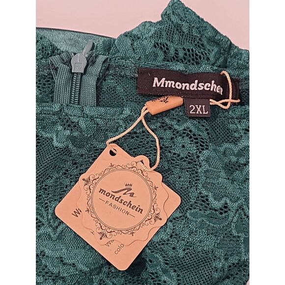 💚 Elegant Romantic Lace Satin Fitted Ruched Ruffles Retro Pencil Dress XXL NWT - Picture 9 of 10